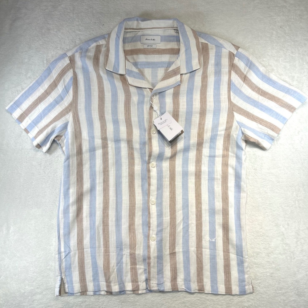NWT Coastal Porter & Ash Striped Linen Blend Button Down Large Old Money Blue